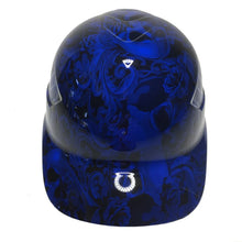 Load image into Gallery viewer, Custom Hydro Dipped Blue Filigree Skulls Bump Cap