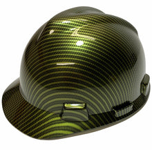 Load image into Gallery viewer, Custom Hard Hat Yellow Carbon Fiber dipped MSA VGard Cap Style