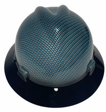 Load image into Gallery viewer, Custom Hard Hat MSA V-Gard Full Brim Teal Blue Carbon Fiber Hydro Dipped with Black Brim