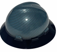 Load image into Gallery viewer, Custom Hard Hat MSA V-Gard Full Brim Teal Blue Carbon Fiber Hydro Dipped with Black Brim