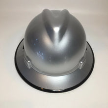 Load image into Gallery viewer, Custom Hard Hat MSA V-Gard Full Brim Silver Metallic with Black Edgegard