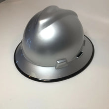 Load image into Gallery viewer, Custom Hard Hat MSA V-Gard Full Brim Silver Metallic with Black Edgegard