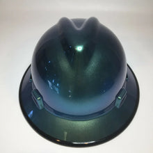Load image into Gallery viewer, Custom Painted Hard Hat Blue Green Chameleon with Black Edgegard MSA Full Brim