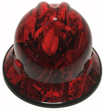 Load image into Gallery viewer, Hard Hat MSA V-Gard Full Brim Custom Red Naughty Boy with Black Edgegard Hydro Dipped