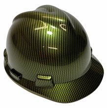 Load image into Gallery viewer, Custom Hard Hat Yellow Carbon Fiber dipped MSA VGard Cap Style