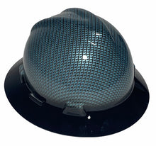 Load image into Gallery viewer, Custom Hard Hat MSA V-Gard Full Brim Teal Blue Carbon Fiber Hydro Dipped with Black Brim