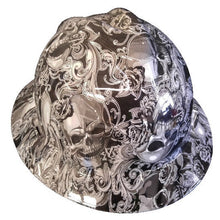 Load image into Gallery viewer, Custom Hydro Dipped White Filigree Skulls MSA V-Gard Full Brim Hard Hat