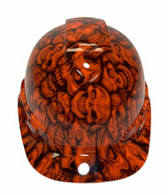 Load image into Gallery viewer, Custom Hydro Dipped Hard Hat Ridgeline Cap Style Custom Orange Insanity Skulls