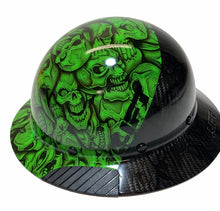 Load image into Gallery viewer, Custom Hydro Dipped Black and Alien Green Insanity Skulls Lift DAX Fifty 50 HDF50C-20GC Carbon Fiber Full Brim Hard Hat