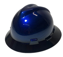 Load image into Gallery viewer, Custom Hard Hat Blue Kandy Carbon Fiber with Black Brim Hydro Dipped Full Brim MSA