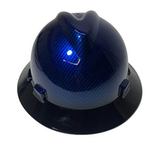 Load image into Gallery viewer, Custom Hard Hat Blue Kandy Carbon Fiber with Black Brim Hydro Dipped Full Brim MSA