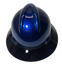 Load image into Gallery viewer, Custom Hard Hat Blue Kandy Carbon Fiber with Black Brim Hydro Dipped Full Brim MSA