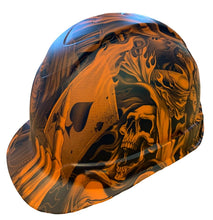 Load image into Gallery viewer, Custom Hydro Dipped Hard Hat Ridgeline Cap Style Orange Ace Of Skulls Vented