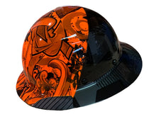 Load image into Gallery viewer, Custom Hydro Dipped Black and Orange Graffiti/Camo Lift DAX Fifty 50 Carbon Fiber HDF50C-19OC Full Brim Hard Hat