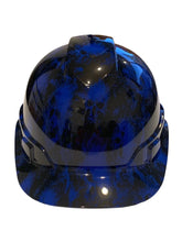 Load image into Gallery viewer, Custom Hydro Dipped Hard Hat Dark Blue Small Flaming Skulls Cap Style