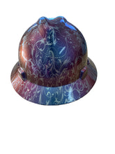 Load image into Gallery viewer, Custom Blue Purple Chameleon Lilies Hard Hat MSA V-Gard Full Brim