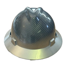 Load image into Gallery viewer, Custom Hard Hat Carbon Fiber with Silver Brim Hydro Dipped Full Brim MSA
