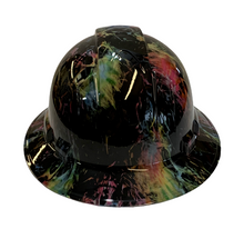 Load image into Gallery viewer, Hydro Dipped Hard Hat Ridgeline Full Brim Custom Tie Dye Flaming Skulls