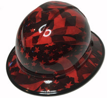 Load image into Gallery viewer, Hydro Dipped Hard Hat Ridgeline Full Brim Custom Red Midnight American Flag