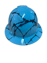 Load image into Gallery viewer, Hydro Dipped Hard Hat Ridgeline Full Brim Custom Teal Barbed Wire