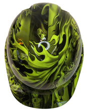 Load image into Gallery viewer, Custom Hydro Dipped Hard Hat Ridgeline Cap Style Hi Vis Green Ace Of Skulls