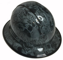 Load image into Gallery viewer, Hydro Dipped Hard Hat Ridgeline Full Brim Custom Slate Gray Filigree Skulls
