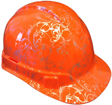 Load image into Gallery viewer, Hydro Dipped Hard Hat Ridgeline Cap Style Custom HiVis Orange Lilies