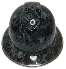 Load image into Gallery viewer, Hydro Dipped Hard Hat Ridgeline Full Brim Custom Slate Gray Filigree Skulls