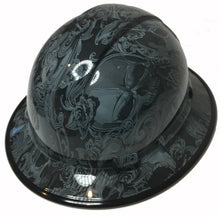 Load image into Gallery viewer, Hydro Dipped Hard Hat Ridgeline Full Brim Custom Slate Gray Filigree Skulls
