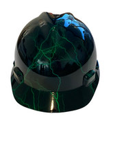 Load image into Gallery viewer, Hard Hat MSA V-Gard Cap Style Custom Hydro Dipped Kandy Green Lightning