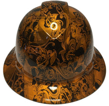 Load image into Gallery viewer, Hydro Dipped Custom Hard Hat Ridgeline Full Brim HOK Sunset Pearl Filigree Skull