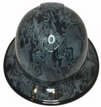 Load image into Gallery viewer, Hydro Dipped Hard Hat Ridgeline Full Brim Custom Slate Gray Filigree Skulls