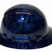 Load image into Gallery viewer, Hydro Dipped Hard Hat Ridgeline Full Brim Custom Blue Translucent American Flags