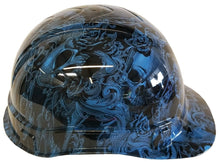 Load image into Gallery viewer, Hydro Dipped Hard Hat Ridgeline Cap Style Custom Light Blue Filigree Skulls
