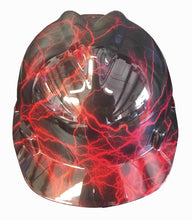 Load image into Gallery viewer, Hydro Dipped Hard Hat MSA Cap Style Red Lightning