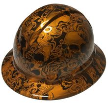 Load image into Gallery viewer, Hydro Dipped Custom Hard Hat Ridgeline Full Brim HOK Sunset Pearl Filigree Skull
