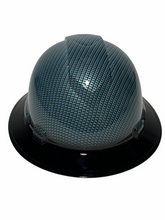 Load image into Gallery viewer, Hydro Dipped Hard Hat Ridgeline Full Brim Teal Blue Carbon Fiber W/Black Brim