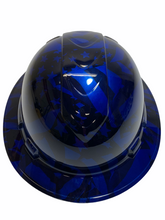 Load image into Gallery viewer, Hydro Dipped Hard Hat Ridgeline Full Brim Custom Diamond Blue American Flags