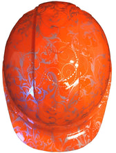 Load image into Gallery viewer, Hydro Dipped Hard Hat Ridgeline Cap Style Custom HiVis Orange Lilies