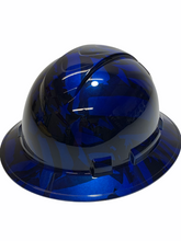 Load image into Gallery viewer, Hydro Dipped Hard Hat Ridgeline Full Brim Custom Diamond Blue American Flags