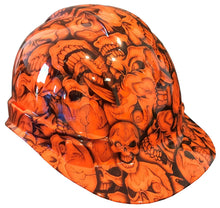 Load image into Gallery viewer, Hydro Dipped Hard Hat Ridgeline Cap Style Custom HiVis Orange Insanity Skulls
