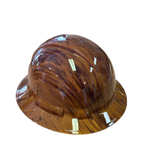 Load image into Gallery viewer, Hydro Dip Hard Hat Yellow Brown Oak Wood Grain Pyramex Ridgeline Protective