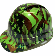 Load image into Gallery viewer, Custom Hydro Dipped Hard Hat Ridgeline Cap Style Green American Flags