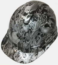 Load image into Gallery viewer, Hydro Dipped Custom Hard Hat Ridgeline Cap Style Pearl White Filigree Skulls