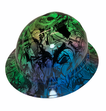 Load image into Gallery viewer, HydroDipped Hard Hat Ridgeline Full Brim Custom Blue Multi Color Double Graffiti