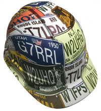 Load image into Gallery viewer, Hydro Dipped Hard Hat Ridgeline Cap Style Custom White License Plates