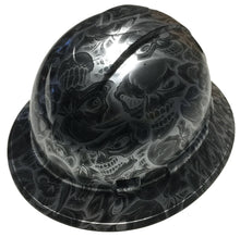 Load image into Gallery viewer, Hydro Dipped Custom Hard Hat Ridgeline Full Brim Black Negative Insanity Skulls