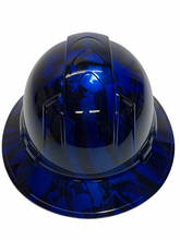 Load image into Gallery viewer, Hydro Dipped Hard Hat Ridgeline Full Brim Custom Diamond Blue American Flags
