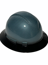 Load image into Gallery viewer, Hydro Dipped Hard Hat Ridgeline Full Brim Teal Blue Carbon Fiber W/Black Brim