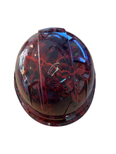 Load image into Gallery viewer, Hydro Dipped Ridgeline Hard Hat Custom Red No Evil Skeletons Kandy Red Lightning